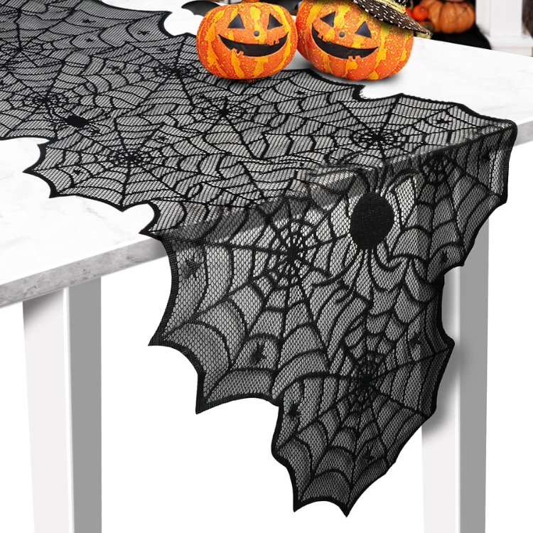 Black Lace Spider Web Table Runner